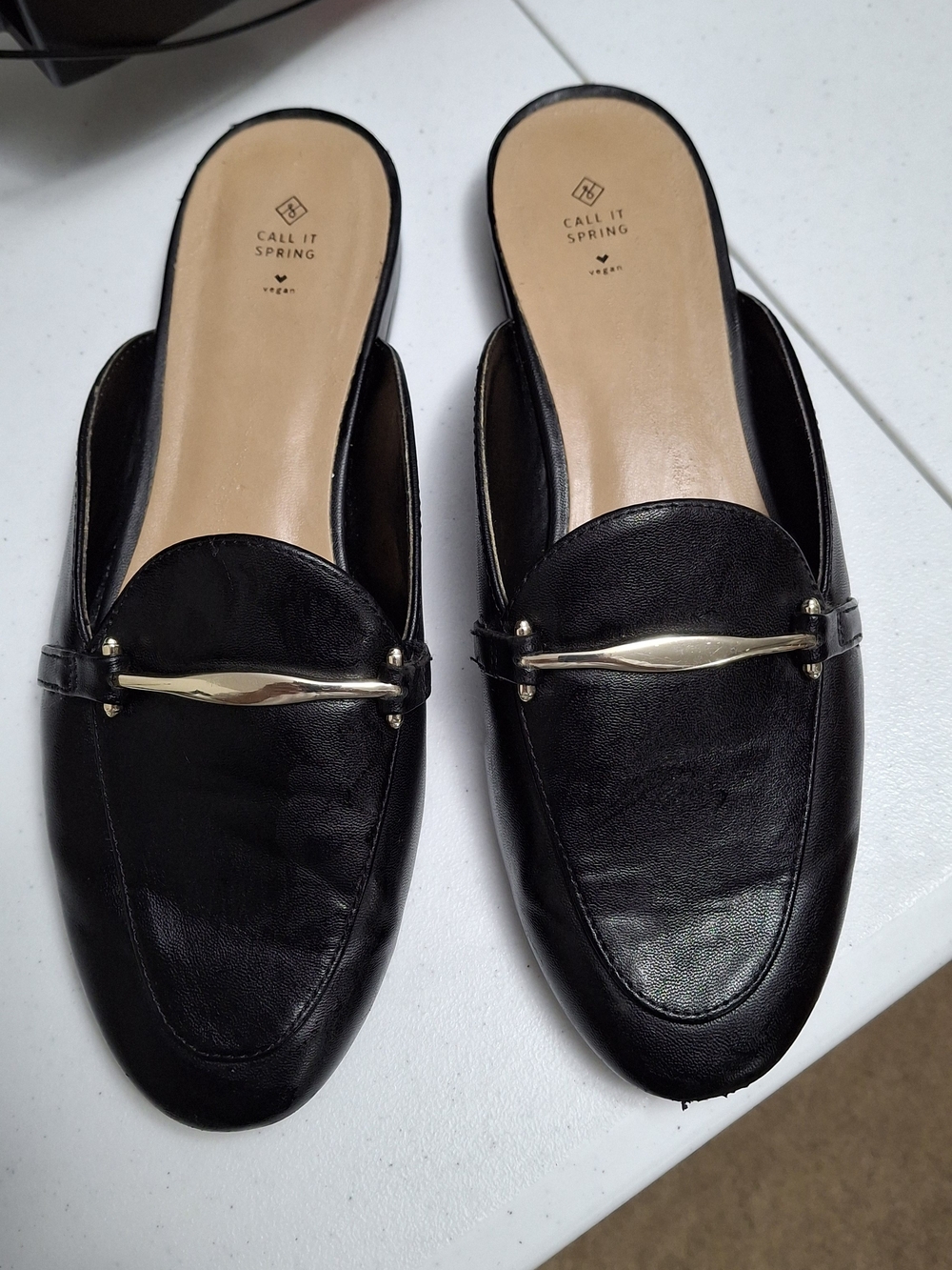 ​Call It Spring Black Gold Bit Backless Loafer Mules Size 8.5